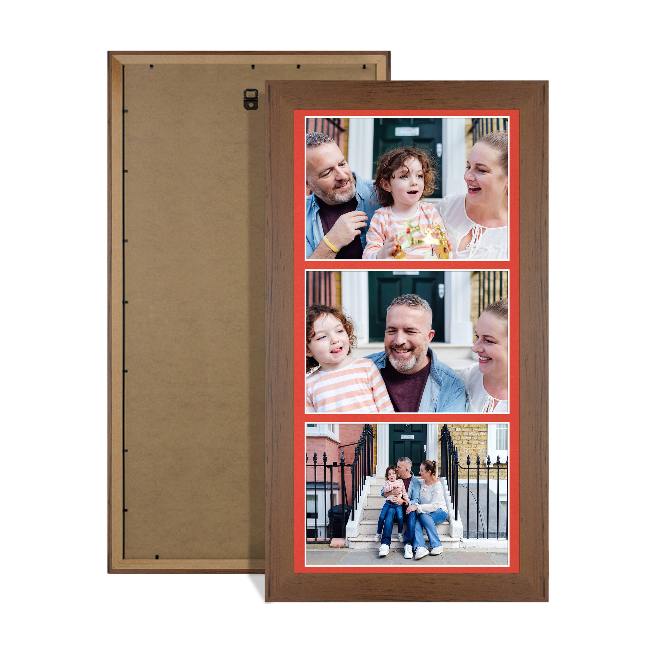 Walnut Colour Multi Aperture Photo Frame 7X5 (x3) Pictures – Collage Wall Frame For Loved Ones Photos – 16x8 Frame Size
