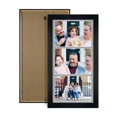 Black Colour Multi Aperture Photo Frame 7X5 (x3) Pictures – Collage Wall Frame For Loved Ones Photos – 16x8 Frame Size