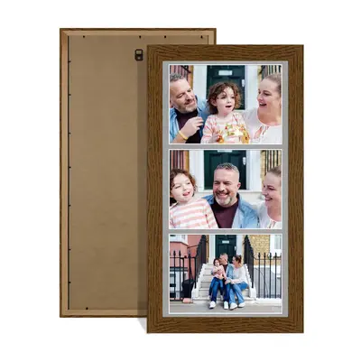 Dark Oak Colour Multi Aperture Photo Frame 7X5 (x3) Pictures – Collage Wall Frame For Family Photos – 16x8 Picture Frame Size