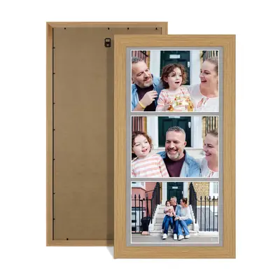 Light Oak Colour Multi Aperture Photo Frame 7X5 (x3) Pictures – Collage Wall Frame for Family Photos – 16x8 Picture Frame Size