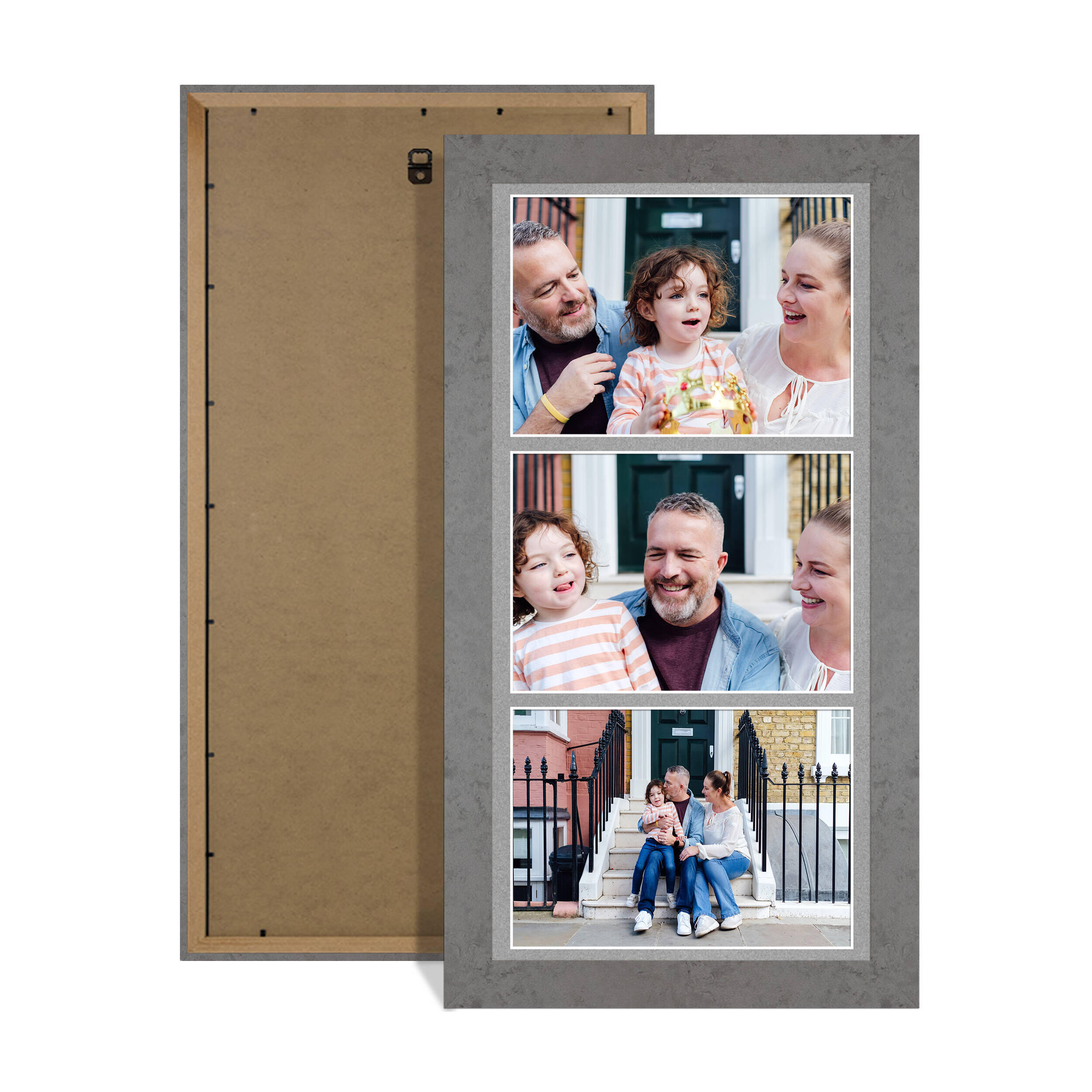 Grey Marble Colour Multi Aperture Photo Frame 7X5 (x3) Pictures – Collage Wall Frame For Loved Ones Photos – 16x8 Frame Size