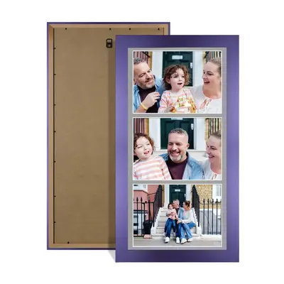 Purple Colour Multi Aperture Photo Frame 7X5 (x3) Pictures – Collage Wall Frame for Family Photos – 16x8 Picture Frame Size