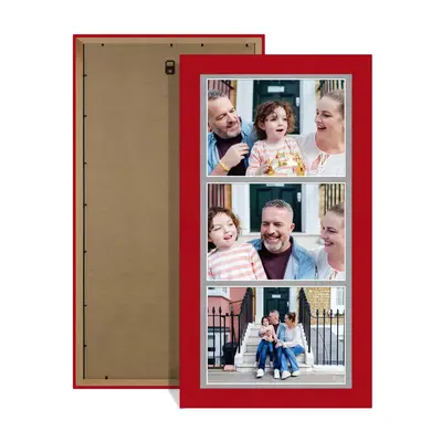 Red Colour Multi Aperture Photo Frame 7X5 (x3) Pictures – Collage Wall Frame For Loved Ones Photos – 16x8 Frame Size