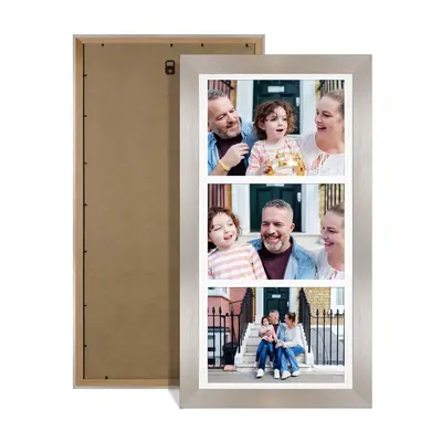 Aluminium Colour Multi Aperture Photo Frame 7X5 (x3) Pictures – Collage Wall Frame For Loved Ones Photos – 16x8 Frame Size