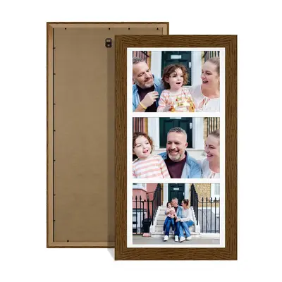 Dark Oak Colour Multi Aperture Photo Frame 7X5 (x3) Pictures – Collage Wall Frame for Family Photos – 16x8 Picture Frame Size