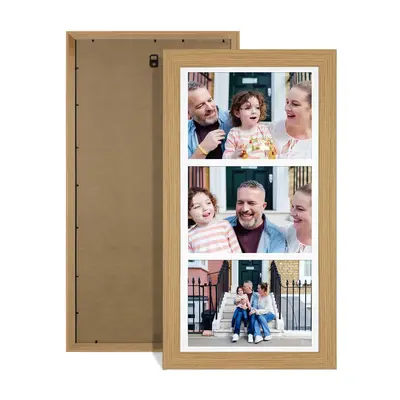 Light Oak Colour Multi Aperture Photo Frame 7X5 (x3) Pictures – Collage Wall Frame For Family Photos – 16x8 Picture Frame Size