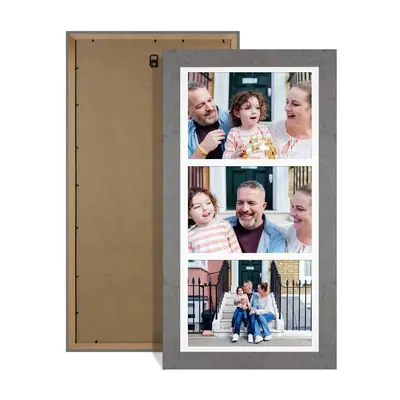 Grey Marble Colour Multi Aperture Photo Frame 7X5 (x3) Pictures – Collage Wall Frame For Family Photos – 16x8 Picture Frame Size