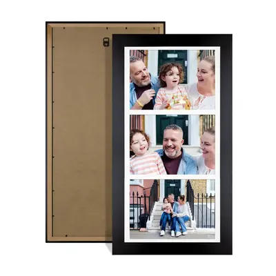 Mat Black Colour Multi Aperture Photo Frame 7X5 (x3) Pictures – Collage Wall Frame For Loved Ones Photos – 16x8 Frame Size