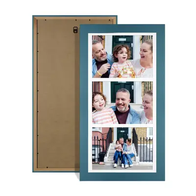 Navy Blue Colour Multi Aperture Photo Frame 7X5 (x3) Pictures – Collage Wall Frame For Family Photos – 16x8 Picture Frame Size