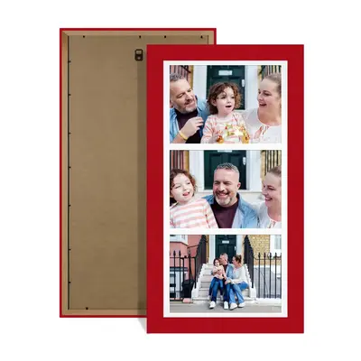 Red Colour Multi Aperture Photo Frame 7X5 (x3) Pictures – Collage Wall Frame for Family Photos – 16x8 Picture Frame Size