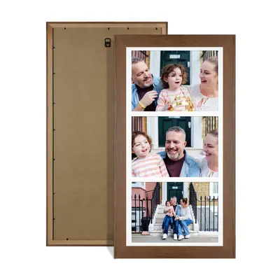Walnut Colour Multi Aperture Photo Frame 7X5 (x3) Pictures – Collage Wall Frame For Family Photos – 16x8 Picture Frame Size