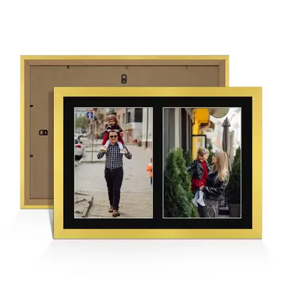 Gold Colour Multi Aperture Photo Frame A4 (x2) Pictures – Collage Wall Frame For Family Photos – 20x14 Picture Frame Size