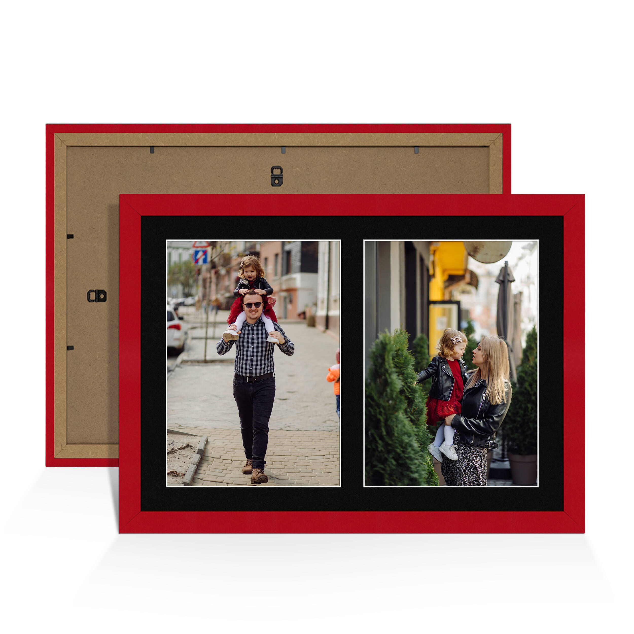 Red Colour Multi Aperture Photo Frame A4 (x2) Pictures – Collage Wall Frame for Family Photos – 20x14 Picture Frame Size
