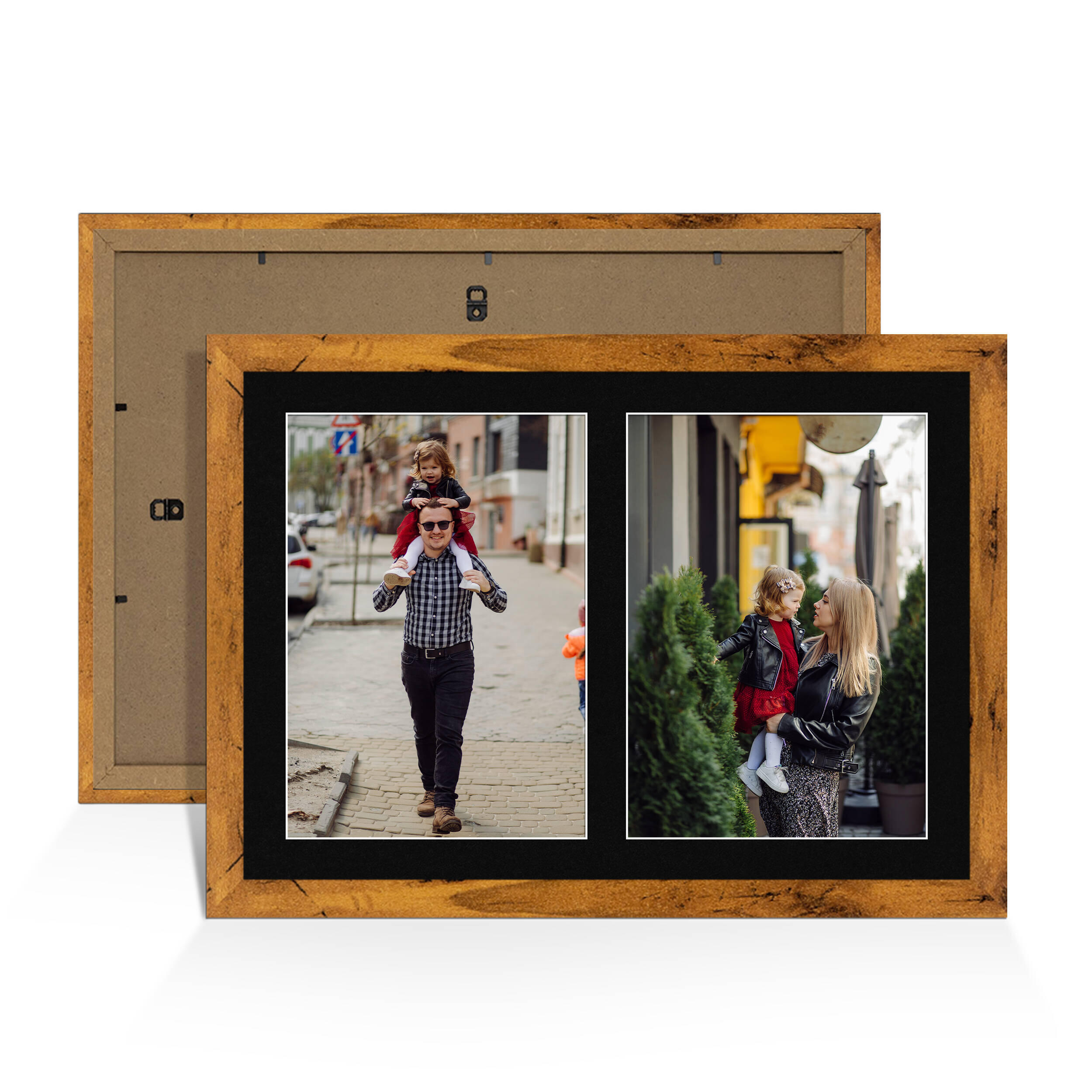 Rustic Oak Colour Multi Aperture Photo Frame A4 (x2) Pictures – Collage Wall Frame For Loved Ones Photos – 20x14 Frame Size