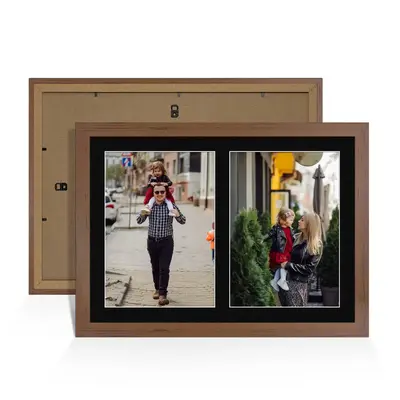Walnut Colour Multi Aperture Photo Frame A4 (x2) Pictures – Collage Wall Frame For Loved Ones Photos – 20x14 Frame Size