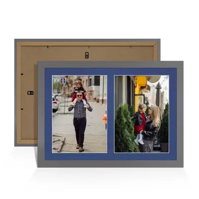 Dark Grey Colour Multi Aperture Photo Frame A4 (x2) Pictures – Collage Wall Frame For Family Photos – 20x14 Picture Frame Size
