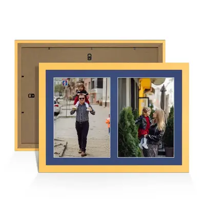 Mustard Yellow Colour Multi Aperture Photo Frame A4 (x2) Pictures – Collage Wall Frame For Family Photos – 20x14 Picture Frame Size