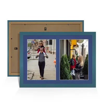 Navy Blue Colour Multi Aperture Photo Frame A4 (x2) Pictures – Collage Wall Frame for Family Photos – 20x14 Picture Frame Size