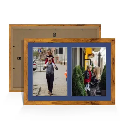 Rustic Oak Colour Multi Aperture Photo Frame A4 (x2) Pictures – Collage Wall Frame For Family Photos – 20x14 Picture Frame Size