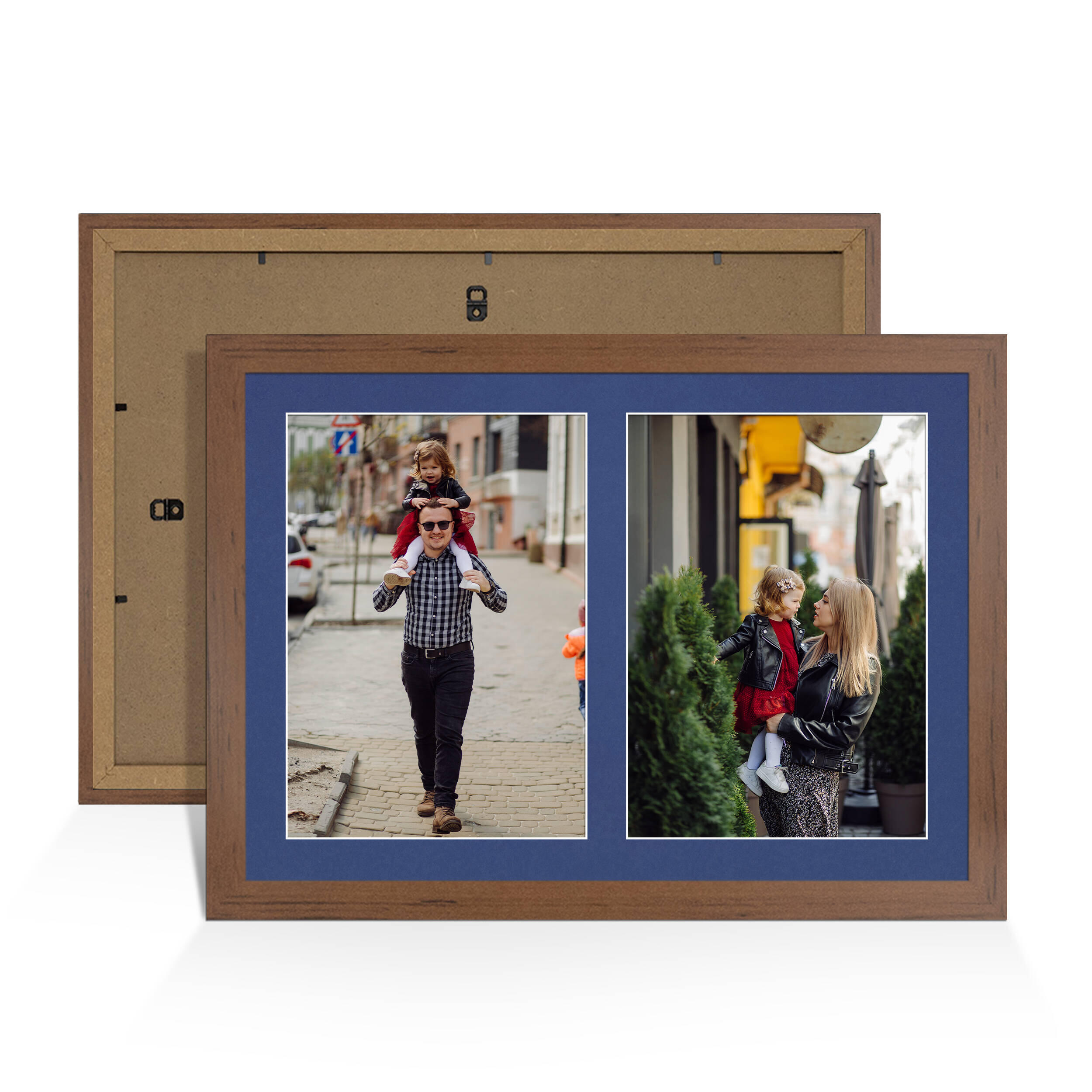 Walnut Colour Multi Aperture Photo Frame A4 (x2) Pictures – Collage Wall Frame For Loved Ones Photos – 20x14 Frame Size