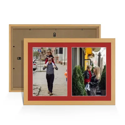 Country Pine Colour Multi Aperture Photo Frame A4 (x2) Pictures – Collage Wall Frame for Family Photos – 20x14 Picture Frame Size