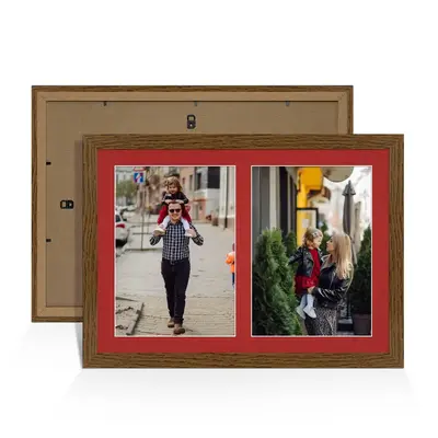Dark Oak Colour Multi Aperture Photo Frame A4 (x2) Pictures – Collage Wall Frame for Family Photos – 20x14 Picture Frame Size