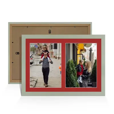 Green Colour Multi Aperture Photo Frame A4 (x2) Pictures – Collage Wall Frame For Loved Ones Photos – 20x14 Frame Size