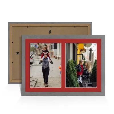 Grey Marble Colour Multi Aperture Photo Frame A4 (x2) Pictures – Collage Wall Frame For Family Photos – 20x14 Picture Frame Size