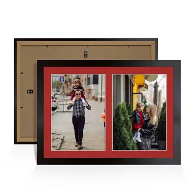Mat Black Colour Multi Aperture Photo Frame A4 (x2) Pictures – Collage Wall Frame for Family Photos – 20x14 Picture Frame Size