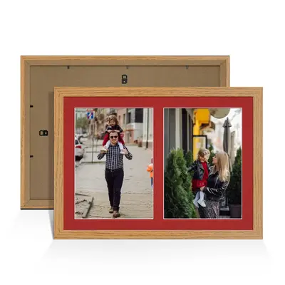 Oak Colour Multi Aperture Photo Frame A4 (x2) Pictures – Collage Wall Frame For Family Photos – 20x14 Picture Frame Size