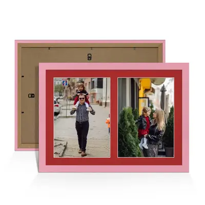 Pastel Pink Colour Multi Aperture Photo Frame A4 (x2) Pictures – Collage Wall Frame for Family Photos – 20x14 Picture Frame Size