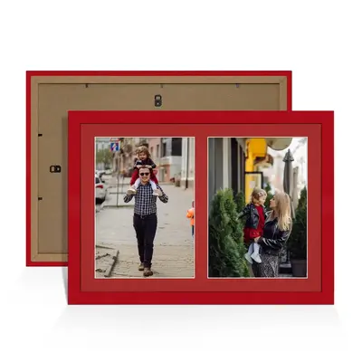 Red Colour Multi Aperture Photo Frame A4 (x2) Pictures – Collage Wall Frame for Family Photos – 20x14 Picture Frame Size