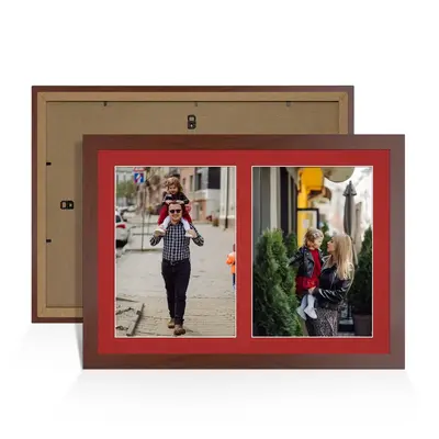 Rose Wood Colour Multi Aperture Photo Frame A4 (x2) Pictures – Collage Wall Frame for Family Photos – 20x14 Picture Frame Size