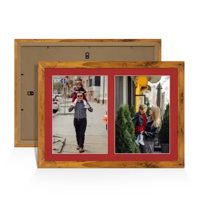 Rustic Oak Colour Multi Aperture Photo Frame A4 (x2) Pictures – Collage Wall Frame for Family Photos – 20x14 Picture Frame Size