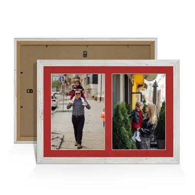 White Rustic Colour Multi Aperture Photo Frame A4 (x2) Pictures – Collage Wall Frame For Loved Ones Photos – 20x14 Frame Size