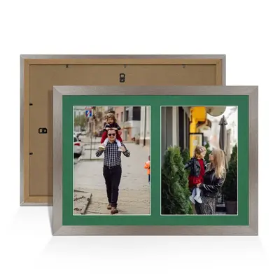 Aluminium Colour Multi Aperture Photo Frame A4 (x2) Pictures – Collage Wall Frame for Family Photos – 20x14 Picture Frame Size