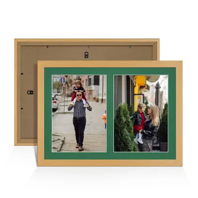 Country Pine Colour Multi Aperture Photo Frame A4 (x2) Pictures – Collage Wall Frame For Family Photos – 20x14 Picture Frame Size