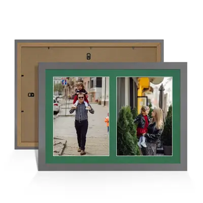 Dark Grey Colour Multi Aperture Photo Frame A4 (x2) Pictures – Collage Wall Frame For Loved Ones Photos – 20x14 Frame Size