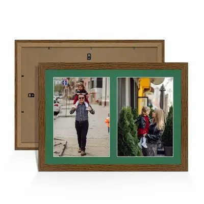 Dark Oak Colour Multi Aperture Photo Frame A4 (x2) Pictures – Collage Wall Frame For Family Photos – 20x14 Picture Frame Size