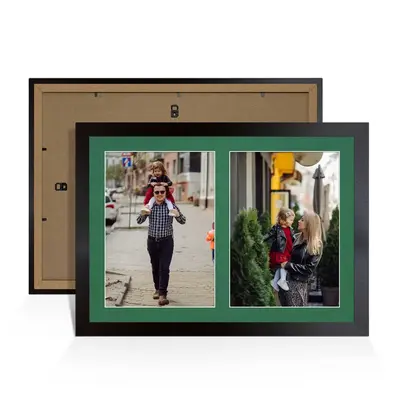 Mat Black Colour Multi Aperture Photo Frame A4 (x2) Pictures – Collage Wall Frame for Family Photos – 20x14 Picture Frame Size