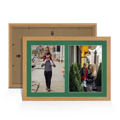 Oak Colour Multi Aperture Photo Frame A4 (x2) Pictures – Collage Wall Frame For Family Photos – 20x14 Picture Frame Size