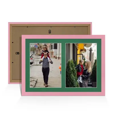Pastel Pink Colour Multi Aperture Photo Frame A4 (x2) Pictures – Collage Wall Frame for Family Photos – 20x14 Picture Frame Size