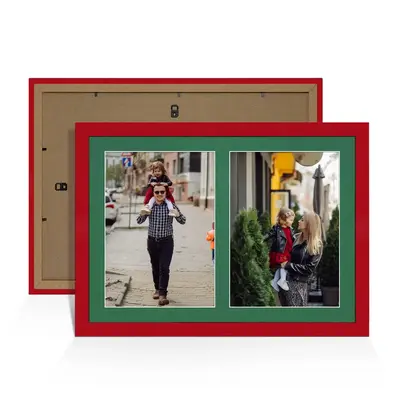 Red Colour Multi Aperture Photo Frame A4 (x2) Pictures – Collage Wall Frame For Family Photos – 20x14 Picture Frame Size