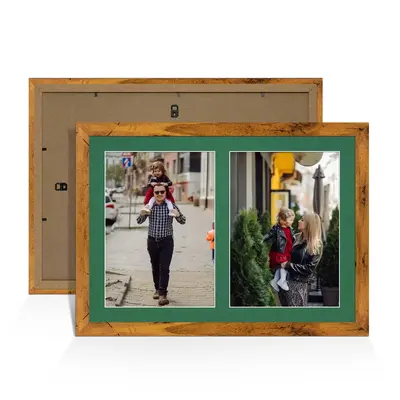 Rustic Oak Colour Multi Aperture Photo Frame A4 (x2) Pictures – Collage Wall Frame For Family Photos – 20x14 Picture Frame Size