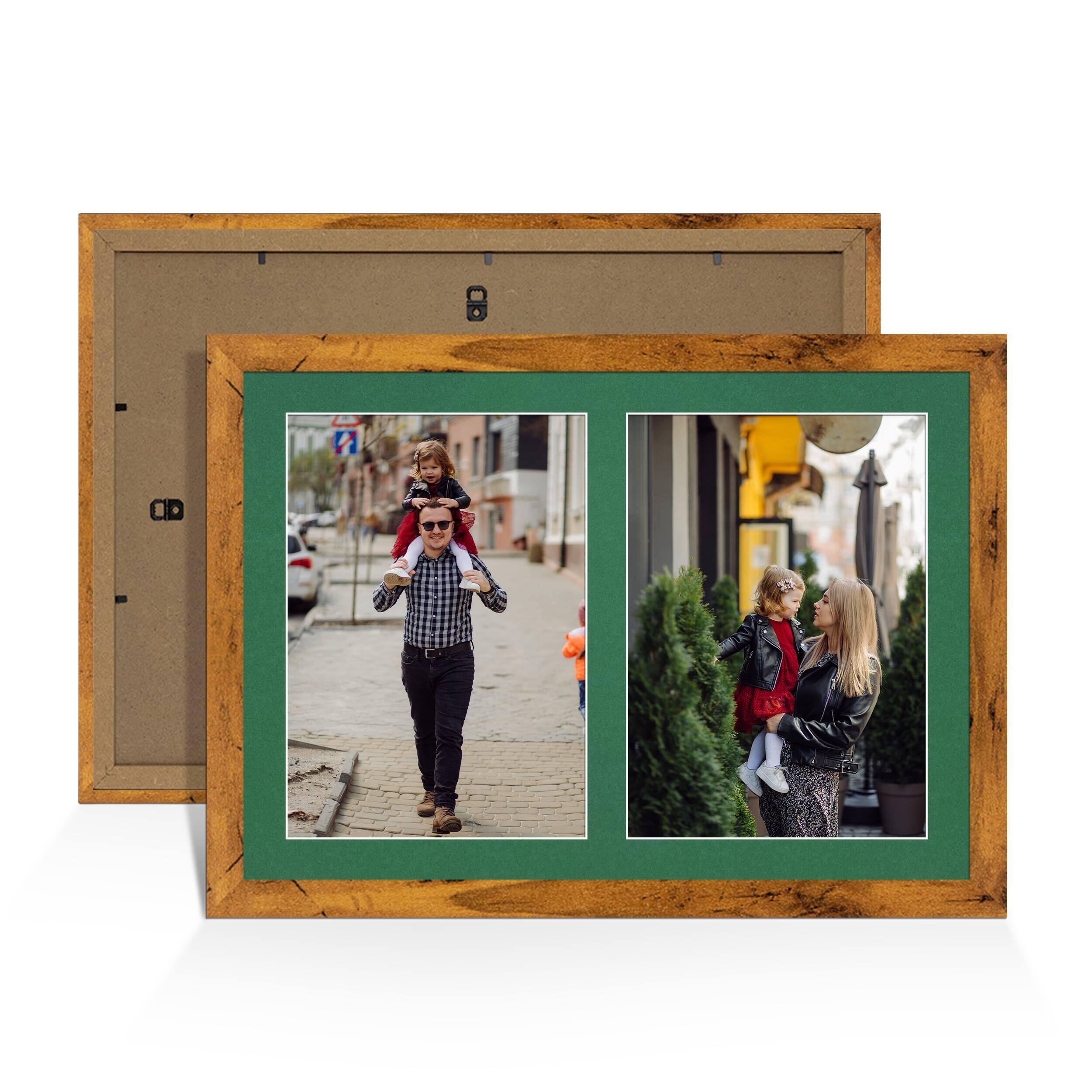 Rustic Oak Colour Multi Aperture Photo Frame A4 (x2) Pictures – Collage Wall Frame For Family Photos – 20x14 Picture Frame Size