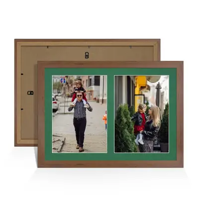 Walnut Colour Multi Aperture Photo Frame A4 (x2) Pictures – Collage Wall Frame For Family Photos – 20x14 Picture Frame Size