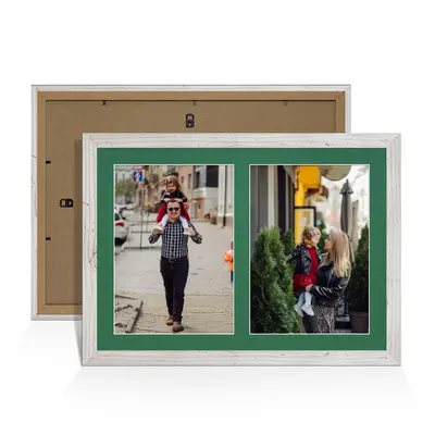 White Rustic Colour Multi Aperture Photo Frame A4 (x2) Pictures – Collage Wall Frame For Family Photos – 20x14 Picture Frame Size