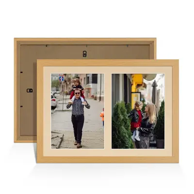 Country Pine Colour Multi Aperture Photo Frame A4 (x2) Pictures – Collage Wall Frame for Family Photos – 20x14 Picture Frame Size