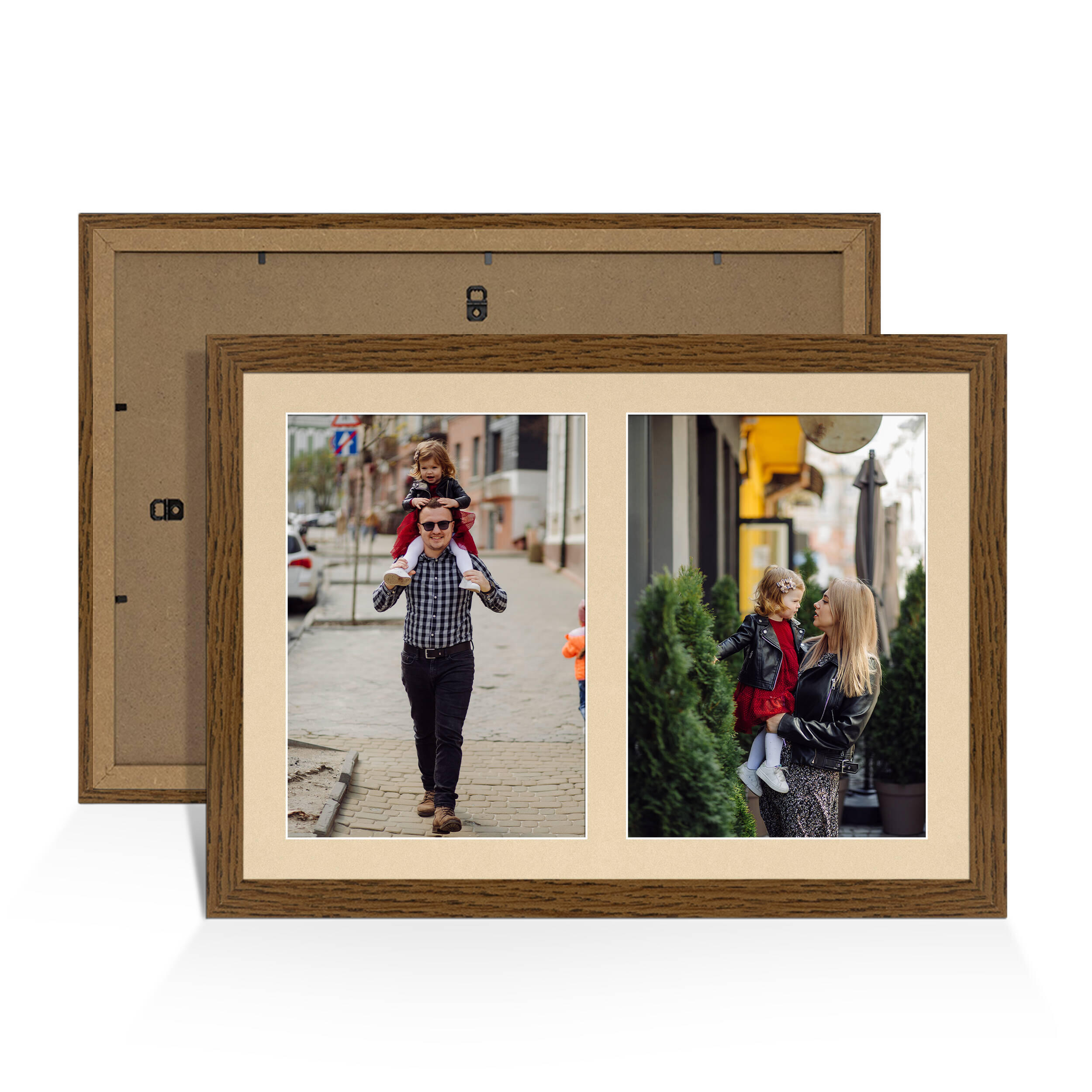 Dark Oak Colour Multi Aperture Photo Frame A4 (x2) Pictures – Collage Wall Frame For Loved Ones Photos – 20x14 Frame Size