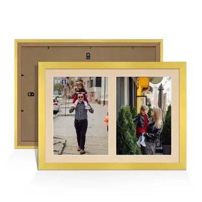 Gold Colour Multi Aperture Photo Frame A4 (x2) Pictures – Collage Wall Frame For Family Photos – 20x14 Picture Frame Size